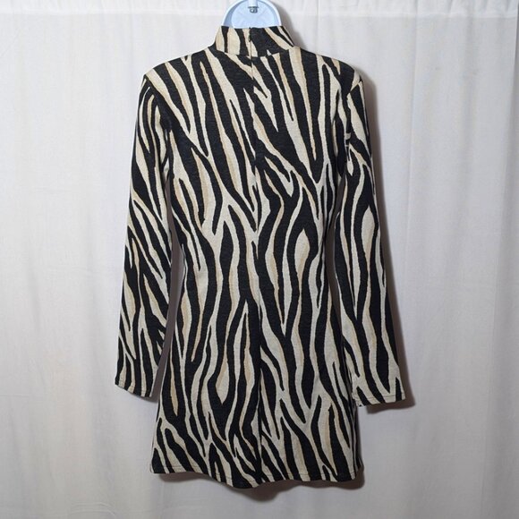 ZARA bodycon MINI DRESS Sz SMALL ZEBRA PRINT LONG SLEEVES made in MOROCCO - Picture 6 of 10